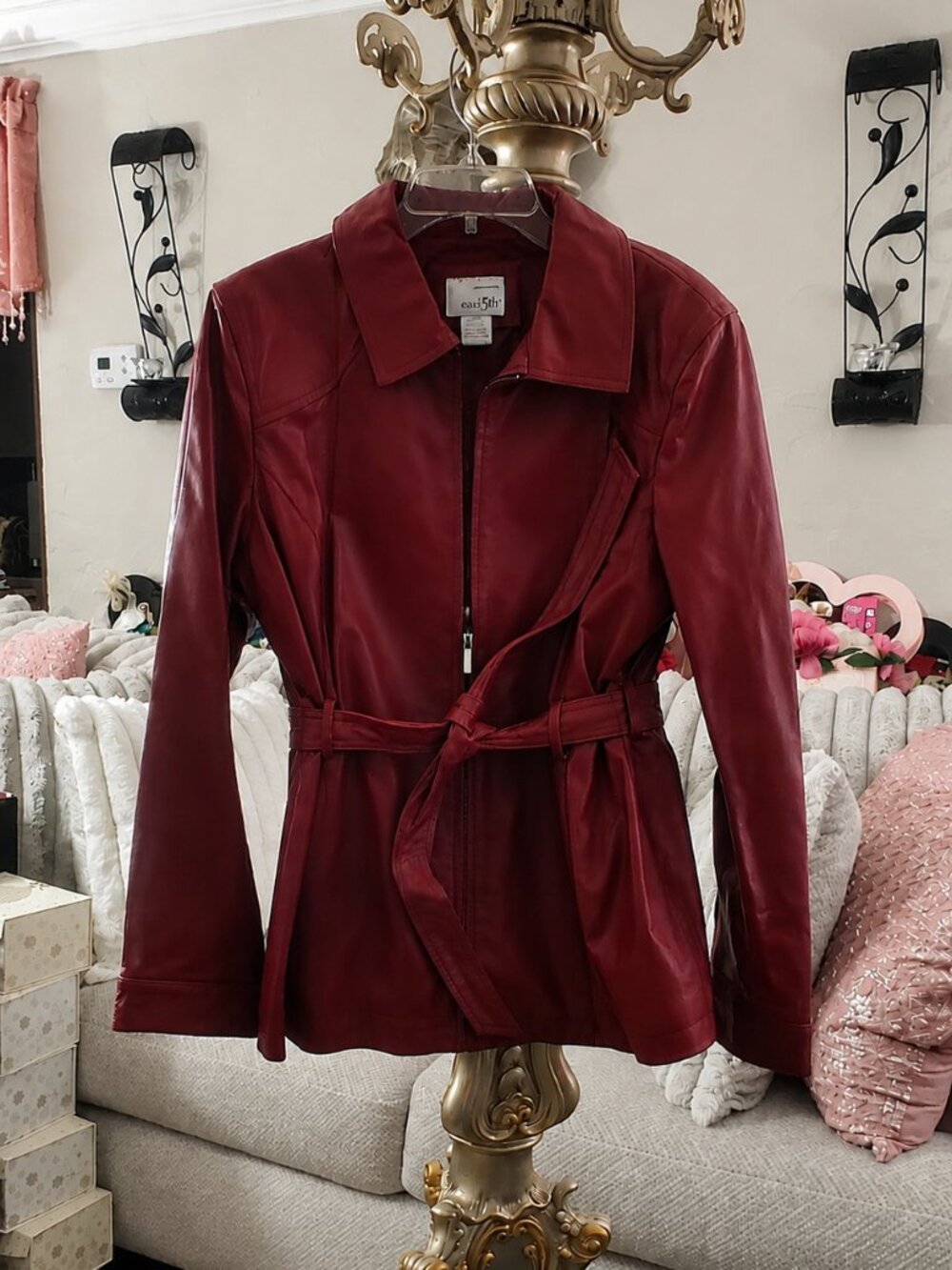 East 5th Designer Red Leather Coat